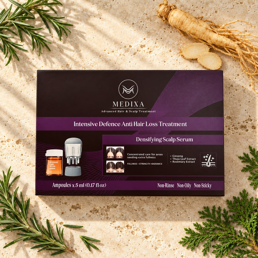 Medixa Densifying Scalp Serum box: Intensive Defence Anti Hair Loss Treatment with ginseng, thuja leaf and rosemary extracts